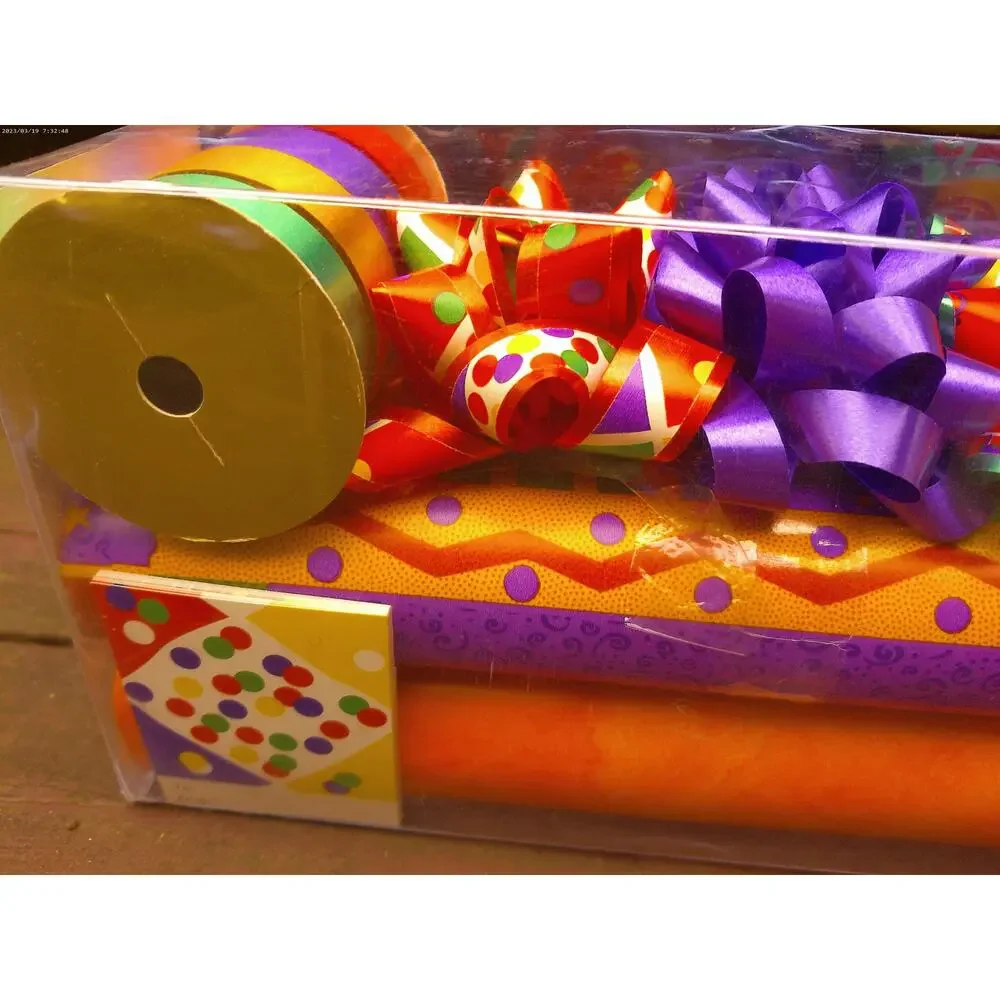Vtg 90s Artfaire Gift Wrap Ensemble Memphis Squiggle Retro Wrapping Paper Kit